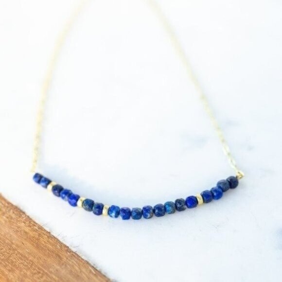 Lapis Lazuli Bundle Beaded Bracelet and Blue Lapiz Lazuli Gemstone Necklace CUTE - Picture 4 of 11